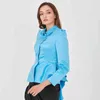 Chaqueta azul TWOTWINSTYL para mujer, falda de retazos de cintura alta de manga larga con solapa, abrigos sueltos fruncidos con dobladillo, ropa de otoño para mujer 210524