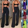 Women Plain Palazzo Wide Leg Flared High Waist Belt Ladies Trousers Women's Pants & Capris