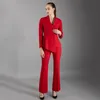 Costume femme mode Slim haut de gamme ensemble rouge Double boutonnage irrégulier 2 pièces pantalon femme recommander deux pantalons