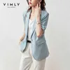 VIMLY été femmes Blazers élégant cranté solide manteaux et vestes décontracté affaires Blazer minimalisme manteau femme costume F7138 210927