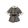 Fashion Winter Girls Coniglio Plaid Plaid Set Cappotto per bambini Cappotto + Gonne 2 Vestiti Peice Casual Childen's Abbigliamento di alta qualità Baby Girl Skirt Skirt