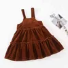 Outono inverno crianças vestidos para meninas corduroy chaves princesa menina pura cor 210429