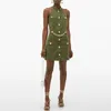 ALTA QUALITÀ est Fashion Designer Runway Dress Bottoni leone da donna Catena Halter senza schienale in cotone verde 210521