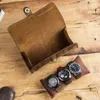 Boîtes de montres Étuis en cuir de vache 3 Slot Box Handmade Roll Travel Case Wristwatch Pouch Exquis Retro Slid In Out Organizer Deli22