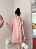 Yaz Yay Elbise Kadınlar Için Kare Yaka Kısa Puf Kol Pembe Patchwork Kadın Sevimli Streetwear Elbiseler 2d1776 210526