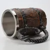Kubki Drewniana Barrel Stainless Steel Resin 3D Kubek Piwny Kubek Gra Tankard Coffee Cup Glass 650ml Masz prezent