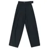 [Eam] cintura alta preta breve plissada longa calças de perna larga solta cabana calça mulheres moda primavera outono 1s399 211115