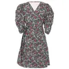 Floral Dresses Famale Korean Style Summer Short Sleeve V-neck High Waist Bubble Dress YJ545 210526