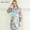 Moda Designer Dress Verão Mulheres Dos Desvidentes Malha de Manga Longa Lante Lantejoulas Dream Manor Floral-Print Vestidos 210524