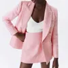 veste pour femme de style printemps revers rose à manches longues à double boutonnage blazer européen et américain sous-texturé 211019
