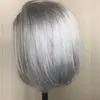 Grijze pixie geknipt korte bob pruiken kant voorkant menselijk haarpruiken voor vrouwen transparant 613 kanten frontale pruik peruaanse remy wit haar 150%