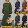 Vintage Solid Maxi Dress Women's Autumn Sundress 2021 VONDA Casual Long Sleeve Baggy Vestidos Female O Neck Robe 5XL Dresses