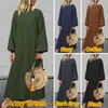 Vintage solid maxi klänning kvinnors höst sundress 2021 vonda casual långärmad baggy vestidos kvinnlig o nackrock 5xl klänningar