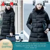 Doudoune Femme Épais Long Manteau d'hiver À Capuchon Coréen Femelle Puffer Chaud Veste Parka 210428