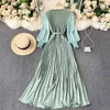 Autumn Fashion Streetwear Long Dress Design French Pleated Maxi Dress Women Elegant O Neck Long Sleeve A-line Dress 210915