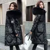 -20 Grad Winter Frauen Lange Parkas Jacke Casual Slim Glänzender Stoff Mit Kapuze Dicke Warme Mantel Mode Outwear Parkas 211216