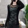 Autumn Sexy Lace Black Hollow Women Blouses and Tops Winter Warm Long Sleeve Mesh Patchwork Diamond Bottoming Shirts 7843 50 210527