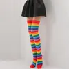 الجوارب الجوارب helisopus rainbow اللون طويل المرأة الفخذ أعلى هالوين جوارب مثير الركبة شريط عالية حزب مضحك