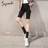 Sträcka Plus Storlek Hög midja Shorts Black Jean White Shorts Denim Korta Shorts Skinny Casual Solid Koreansk Fashion Street Style 210417