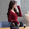 Осенний зимний свитер Женщины пуловер Slash шеи с плечами корейский стиль с длинным рукавом тонкий вязаные женщины 5039 60 210508