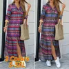 Elegante camisa larga con botones para mujer DrSummer Split estampado solapa cuello fiesta DrLong manga Maxi playa DrChecked Plaid Robe X0529