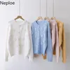 Kvinnors Knits Tees Neploe Knitwear Cardigan Kvinnor Tung Broderi 3D Floral Sweaters O-Neck Tjockad Sueter Koreanska Vintage Tops Coat 98241