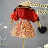 Sommerblume, geheiligte Spitze, Mädchenbluse für Kinder, 2-teiliges Kleidungsset, Kleinkind-Boutique-Blumenoutfit 210529