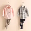 Autumn Spring 2 3 4 6 7 8 Years Striped Long Sleeve Cotton Hoodies Tops+Leggings Baby Kids Girl 2Pcs Outfits Clothing Sets 210529