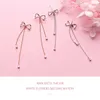 Simple Rose Gold Color Bowknot Long Tassel Swing Drop Earrings For Women Sterling Silver 925 Dangle Earring Charm Jewelry 210707
