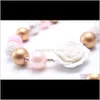 Beaded Necklaces Pendants Drop Delivery 2021 PinkaddGold Color Fashion Gift Rose Flower Bubblegume Bead Chunky Necklace Jewelry For Baby Kid