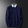 Men's Sweaters Men's Men Fake Two-piece Pullover Shirt Collar Sweater Oversized Knit Top Gray Black Faux Knitwear Knitted Long Sleeve