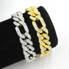 Gold Silver Color 13mm Iced Out Figro Rhinestone Cuban Chain Link Mens Armband Hip Hop Rapper Armelets smycken för män Kvinnliga gåvor