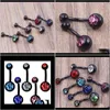 Glockenringe Drop Lieferung 2021 Button 50 Teile/los Mix 5 Farben Eloxiert Schwarz Edelstahl Körper Piercing Schmuck Doppel Edelstein Nabel Bauch Rin