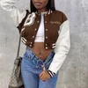 Vestes pour femmes Brown Baseball Fashion Fall pour les femmes 2022 Patchwork Button Black Crop Top Y2k Manteaux Red Varsity Bomber Jacket