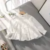 White Lace T-Shirt Spring Striped Baby Long Sleeve Tops Cute Shirts School Girls Blouses 20220228 Q2