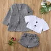 1-6Y Infant Baby Girls Kids Clothes Sets Short Sleeve Tops Pants Plaid Coat Formal Outfit Clothes 3PCS Y200525 87 Z2