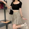 2 färger S-L Summer High Waist Pläterade Shorts Kjolar Kvinnor Koreanska Preppy Style Girl School Plaid Shorts Womens (x1467) 210423