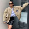 Y2k Verde Stampa Moda Baseball Bomber Cappotto Autunno Inverno Giacca patchwork oversize Varsity Donna Casual Bianco 211029