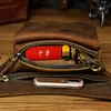 Original Läder Midja Pack Män Brun Casual Fashion Små Shoulder Messenger Designer Travel Belt Drop Ben Male