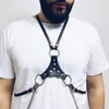 Män punk kropp läder bondage för mode trendig midja sele bälte kedja o ringremmar svarta bälten med silver manliga halter bras set