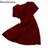 Nomikuma Preppy Style All-Match V Neck Klänningar Mode Singel Breasted Solid Färg Sweet A-Line Mini Dress Women Vestidos Mujer 210514