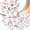 500pcs/lot 7mm Acrylic Letter Beads A-Z Alphabet Rose White Spacer Charm Beads Fit For Bracelet Necklace Diy Jewelry Making