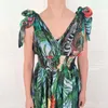 Casual Dresses Plus Size Floor-Length Dress Boho Beach Summer Women'S Flower Green Plant Print Party Holiday Chiffon Sling