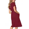 Niedźwiedź Lider Lato Casual Maternity Dress Moda Vintage Koszulki z krótkim rękawem Krótki rękaw Kobiecy Kieszonkowy Panie Vestidos 210708