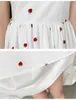 Sommer Fee Kleid Frauen Vintage Elegante Quadratische Kragen Puff Sleeve Süße Erdbeere Weiß Hohe Taille Schlank 210519