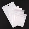 100 pz/lotto sacchetto di imballaggio di gioielli al dettaglio in plastica bianca con foro per appendere sacchetto autosigillante con cerniera per alimenti
