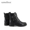 SOPHITINA Fashion Buckle Women's Boots High Quality Genuine Leather Round Toe Shoes Handmade Ankle Boots SC277 210513
