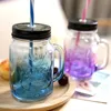 Glas Mason Cup Drinkware med lock och strån återanvändbar vida munnen Smoothie Bubble Tea Masons Jars Cups 500ml
