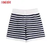 Tangada Women Elegant Striped Skirt Shorts Summer Casual Knit Shorts Pantalones BE689 210609