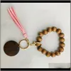 Keychains Aessories Drop Delivery 2021 6 Styles Wooden Bracelet Keychain With Tassels Diy Fiber Pandent Wood Bead Bangle Key Decorate Fashion